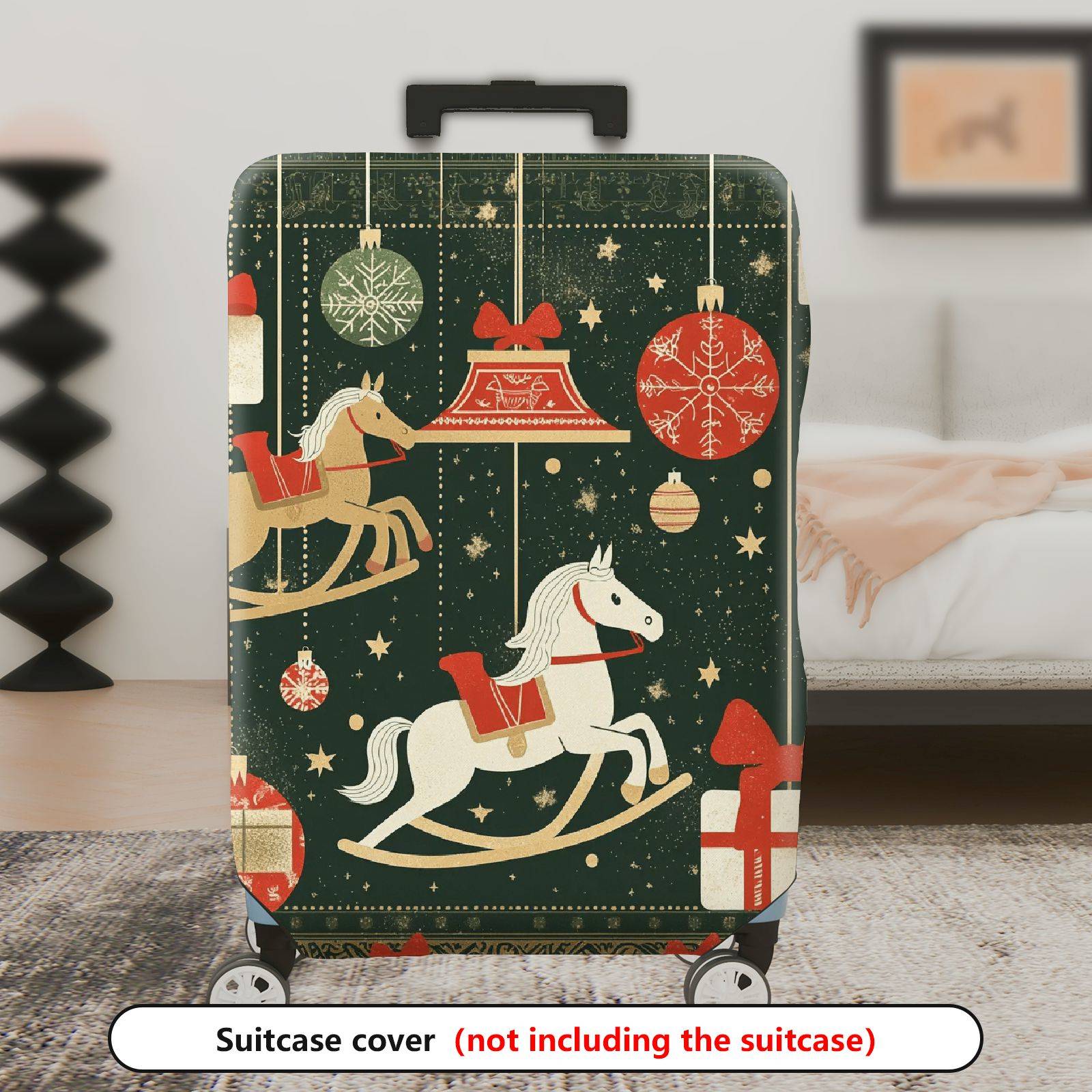1-Piece Christmas Holiday Festive Gift Horse Ornament  Suitcase Luggage Cover, Stretch Protective Sleeve