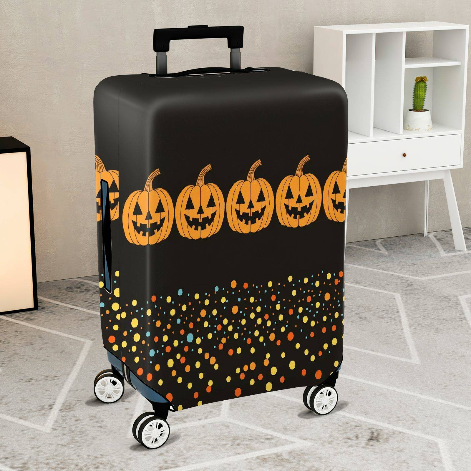 1-Piece Halloween Pumpkin Spooky Festive Party Holiday  Suitcase Luggage Cover, Stretch Protective Sleeve