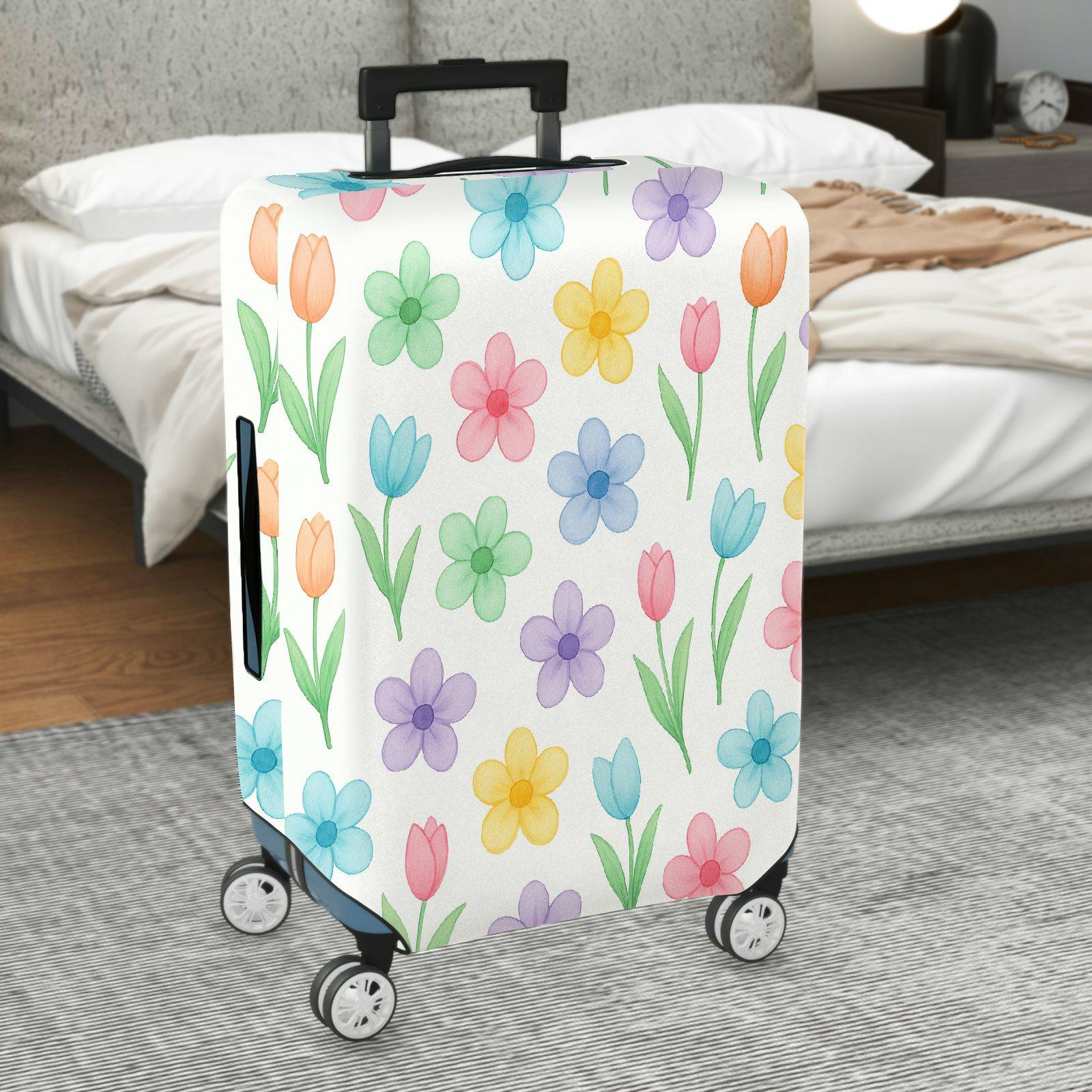 1-Piece Floral Colorful Spring Flower Tulip Pastel  Suitcase Luggage Cover, Stretch Protective Sleeve