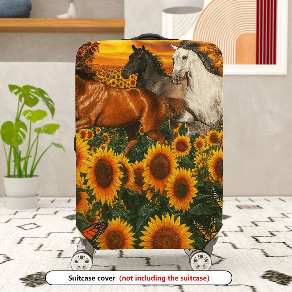 1-Piece Horse Sunflower Butterfly Sunset Landscape  Suitcase Luggage Cover, Stretch Protective Sleeve
