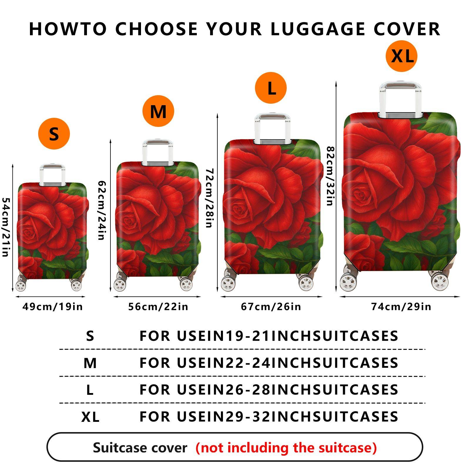1-Piece Red Green Floral Leaves Rose  Suitcase Luggage Cover, Stretch Protective Sleeve