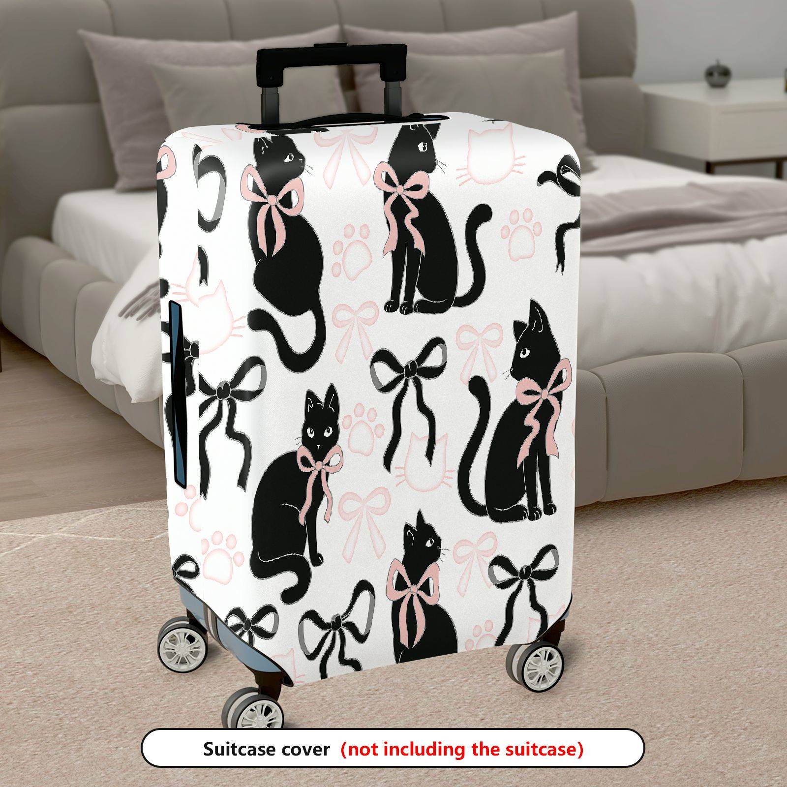 1-Piece Black Cat Bow Knot Paw Ribbon Cute  Suitcase Luggage Cover, Stretch Protective Sleeve