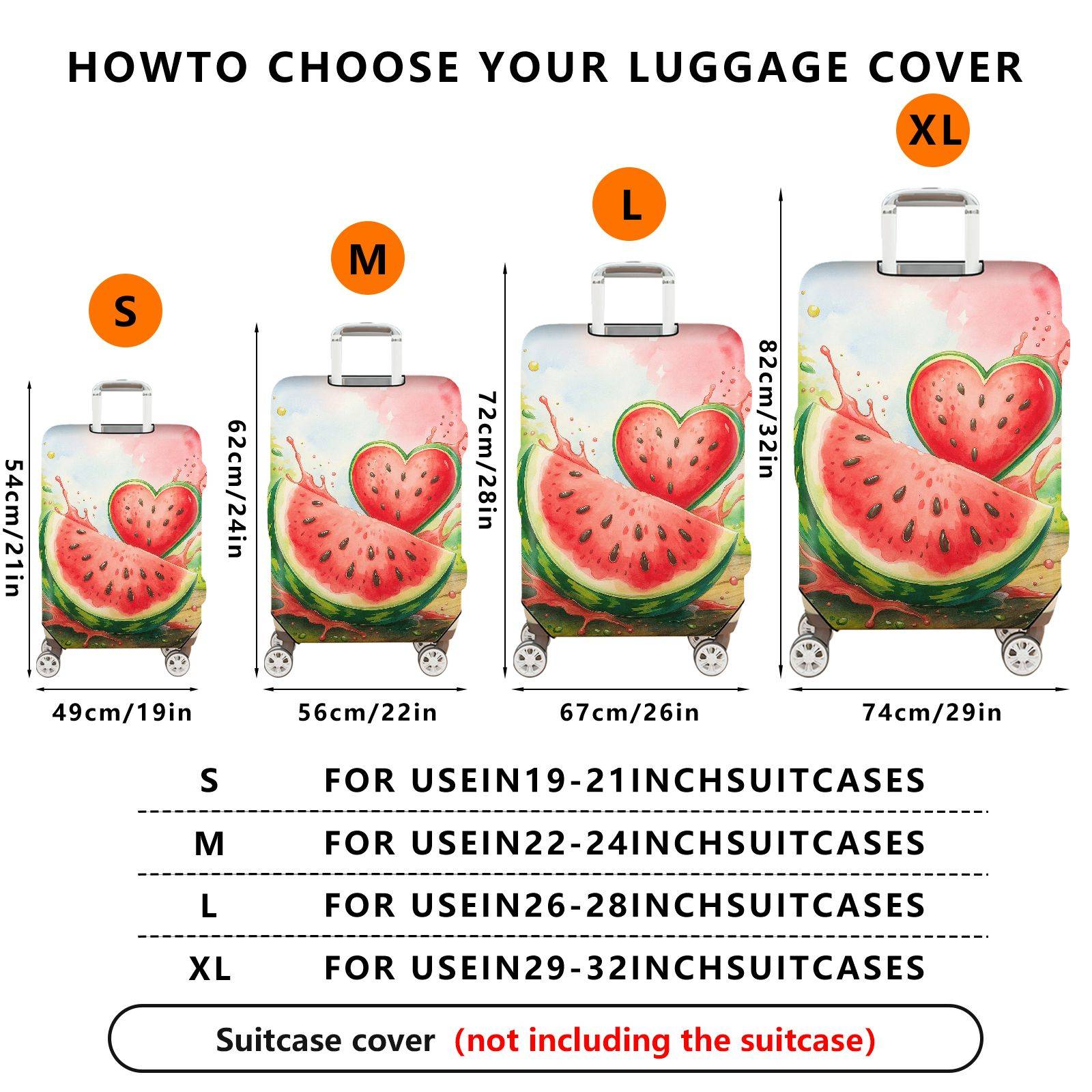 1-Piece Colorful Watermelon Splash Heart Summer Holiday Fruit  Suitcase Luggage Cover, Stretch Protective Sleeve