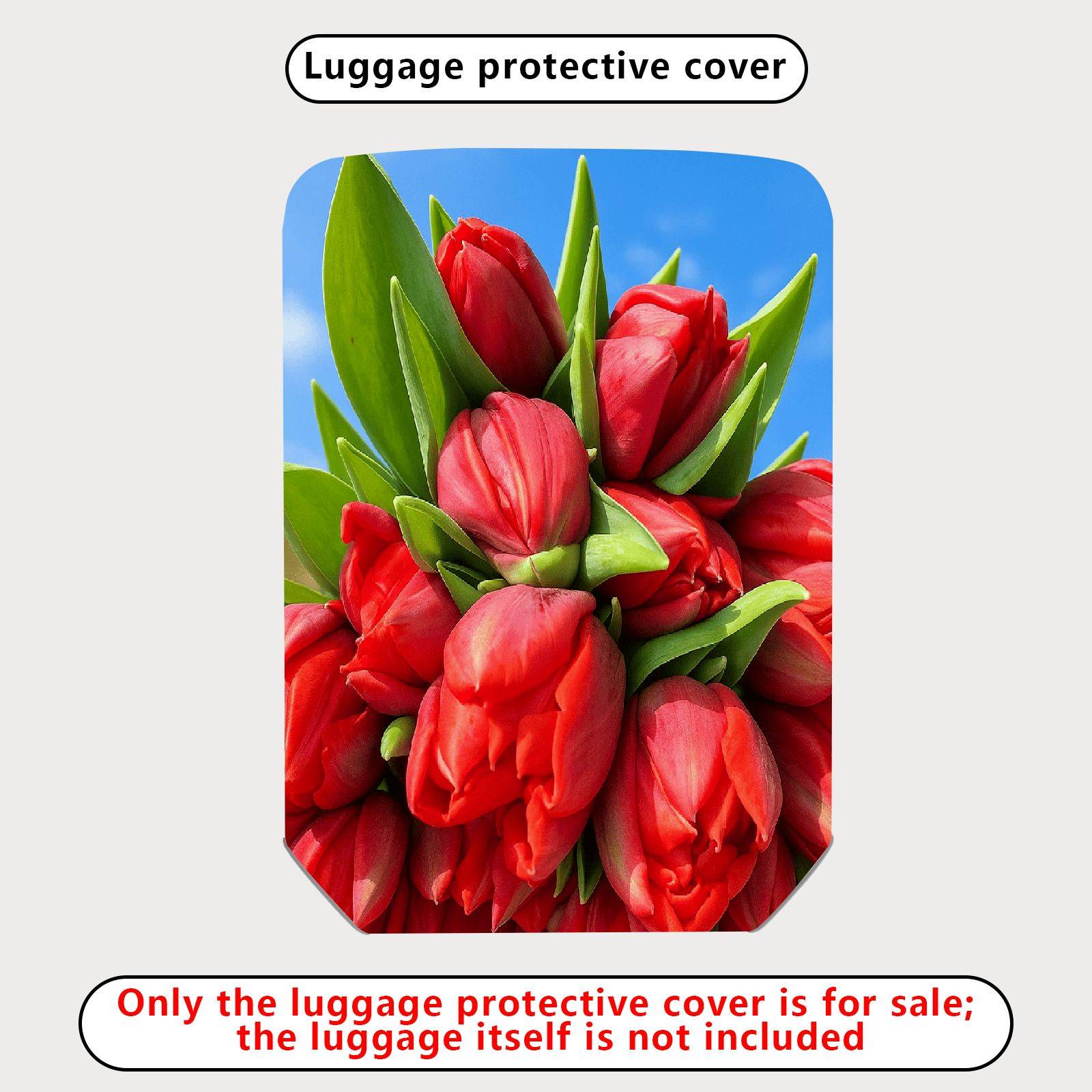 1-Piece Floral Red Tulip Bloom Nature Art  Suitcase Luggage Cover, Stretch Protective Sleeve