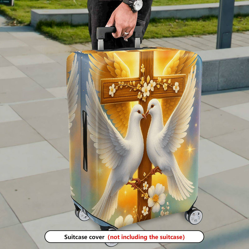 1-Piece Dove Cross Floral Religious Spiritual Peace  Suitcase Luggage Cover, Stretch Protective Sleeve