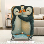 1-Piece Cute Penguin Winter Snow Love Friendship Hug  Suitcase Luggage Cover, Stretch Protective Sleeve