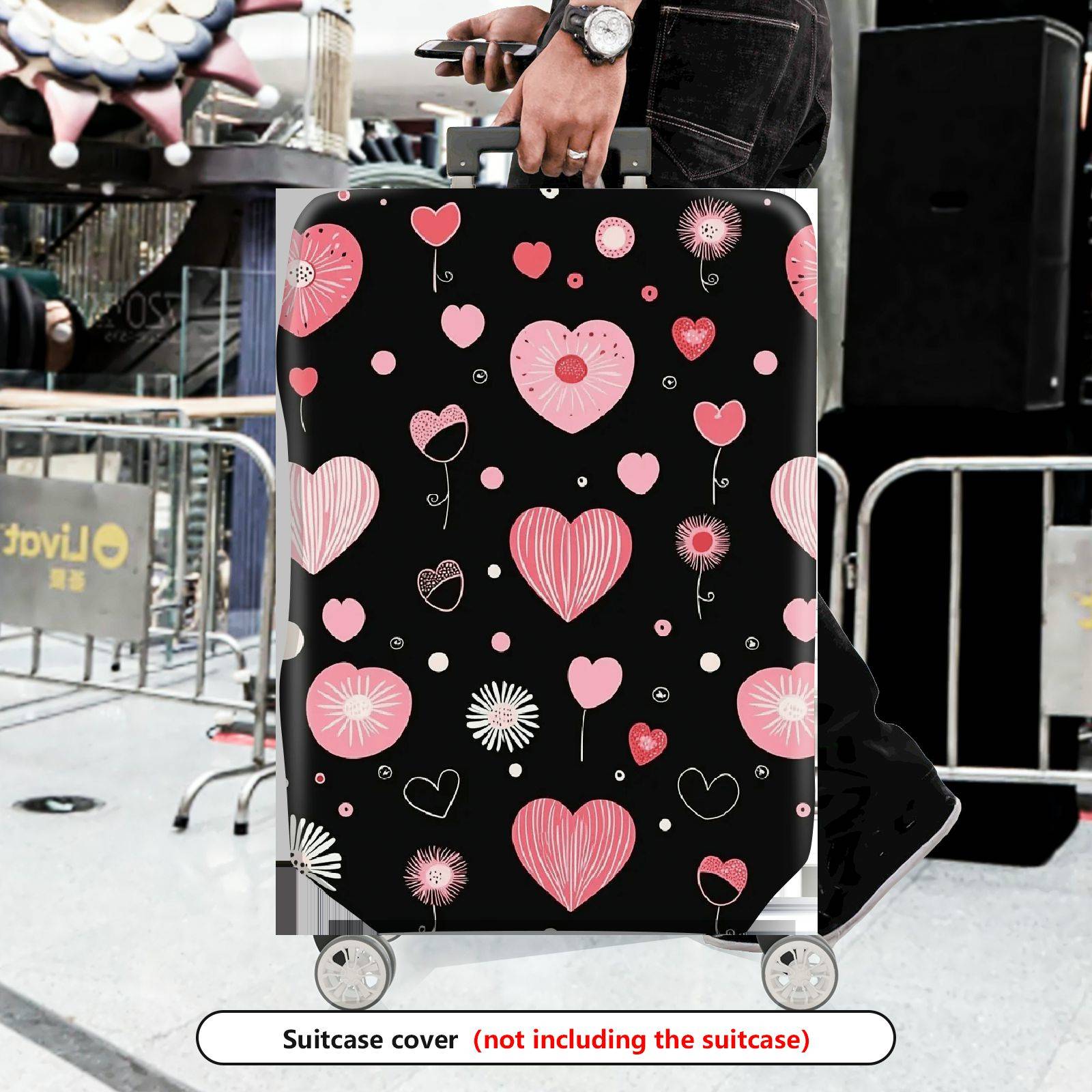 1-Piece Heart Flower Love Valentine Romantic Cute  Suitcase Luggage Cover, Stretch Protective Sleeve
