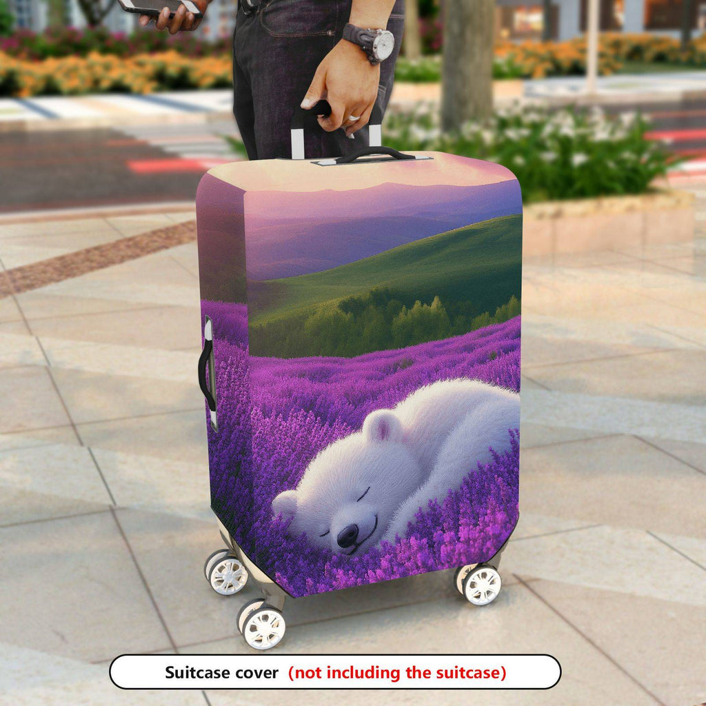 1-Piece Lavender Bear Sunset Field Landscape  Suitcase Luggage Cover, Stretch Protective Sleeve