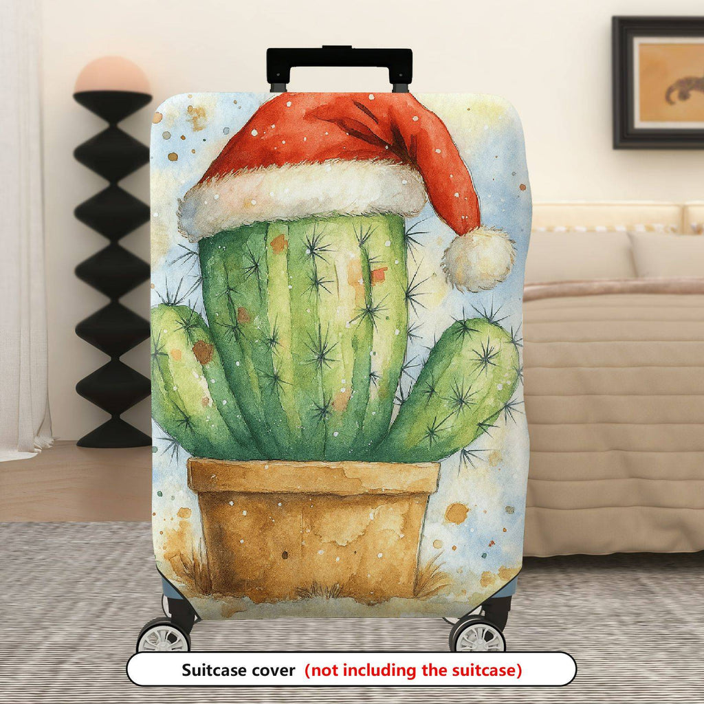 1-Piece Christmas  Green Cactus Festive Decorative Holiday  Suitcase Luggage Cover, Stretch Protective Sleeve