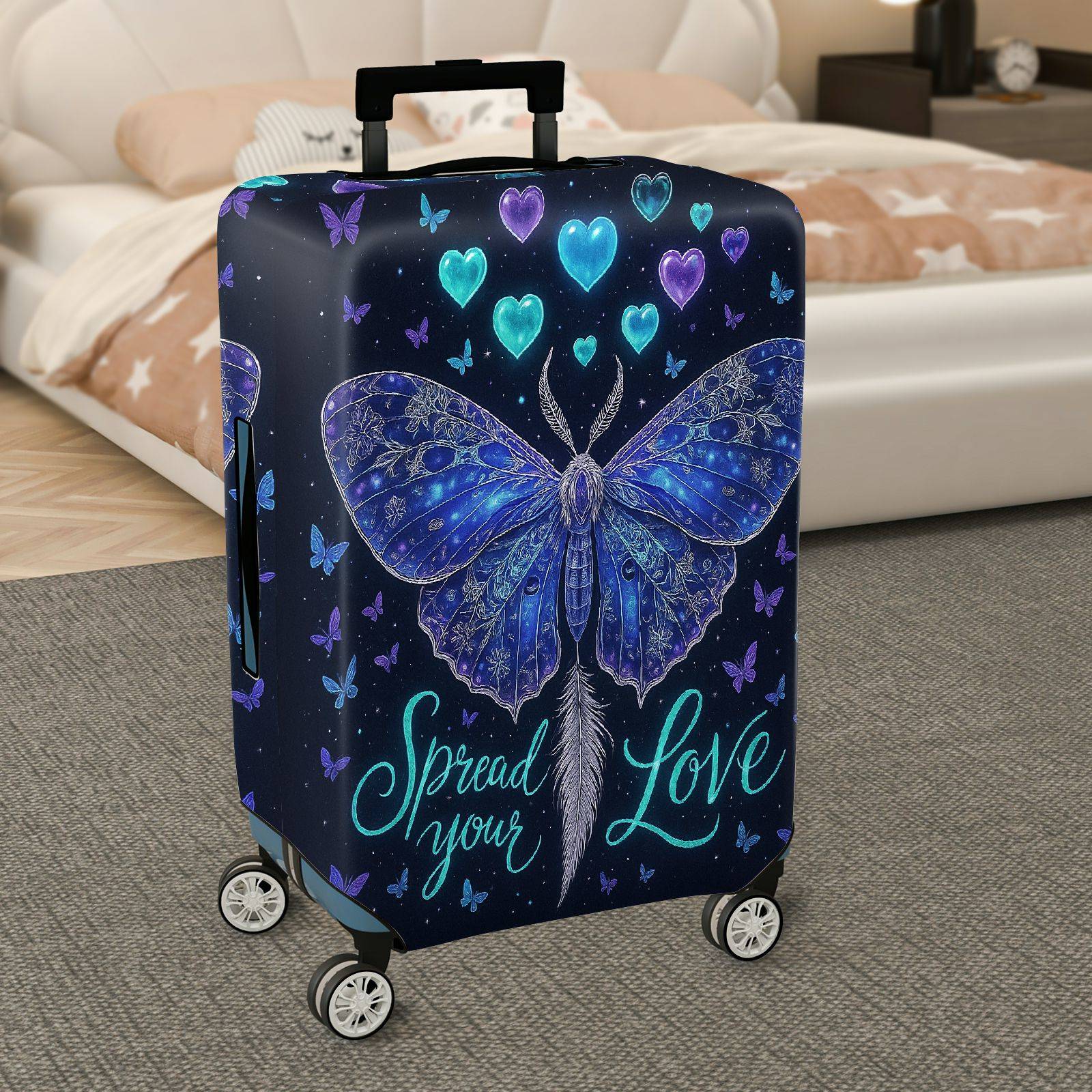 1-Piece Butterfly Heart Starry Blue Love Cosmic  Suitcase Luggage Cover, Stretch Protective Sleeve