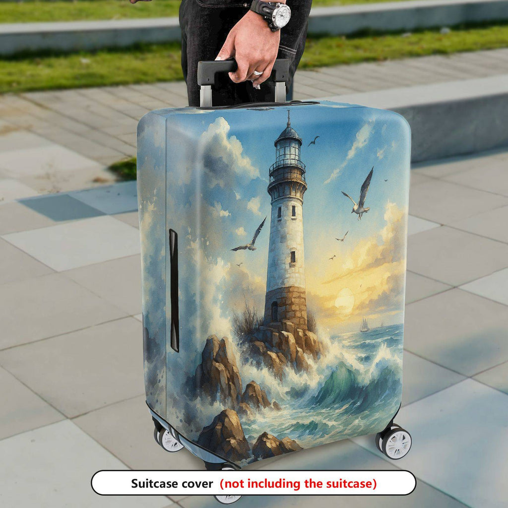 1-Piece Lighthouse Ocean Waves Seagulls Sunset Landscape  Suitcase Luggage Cover, Stretch Protective Sleeve