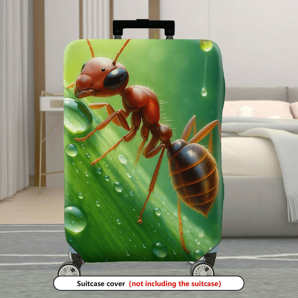 1-Piece Ant Green Nature Dew Leaf Insect  Suitcase Luggage Cover, Stretch Protective Sleeve