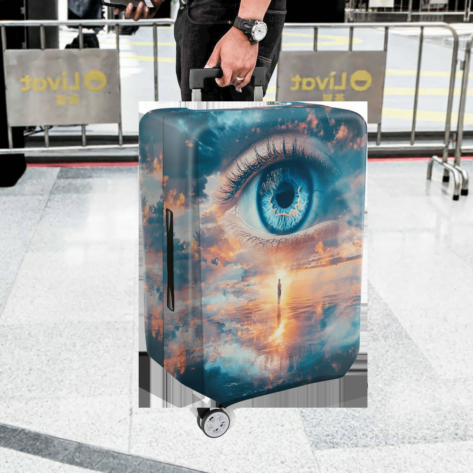 1-Piece Surreal Eye Landscape Reflection Clouds Blue  Suitcase Luggage Cover, Stretch Protective Sleeve