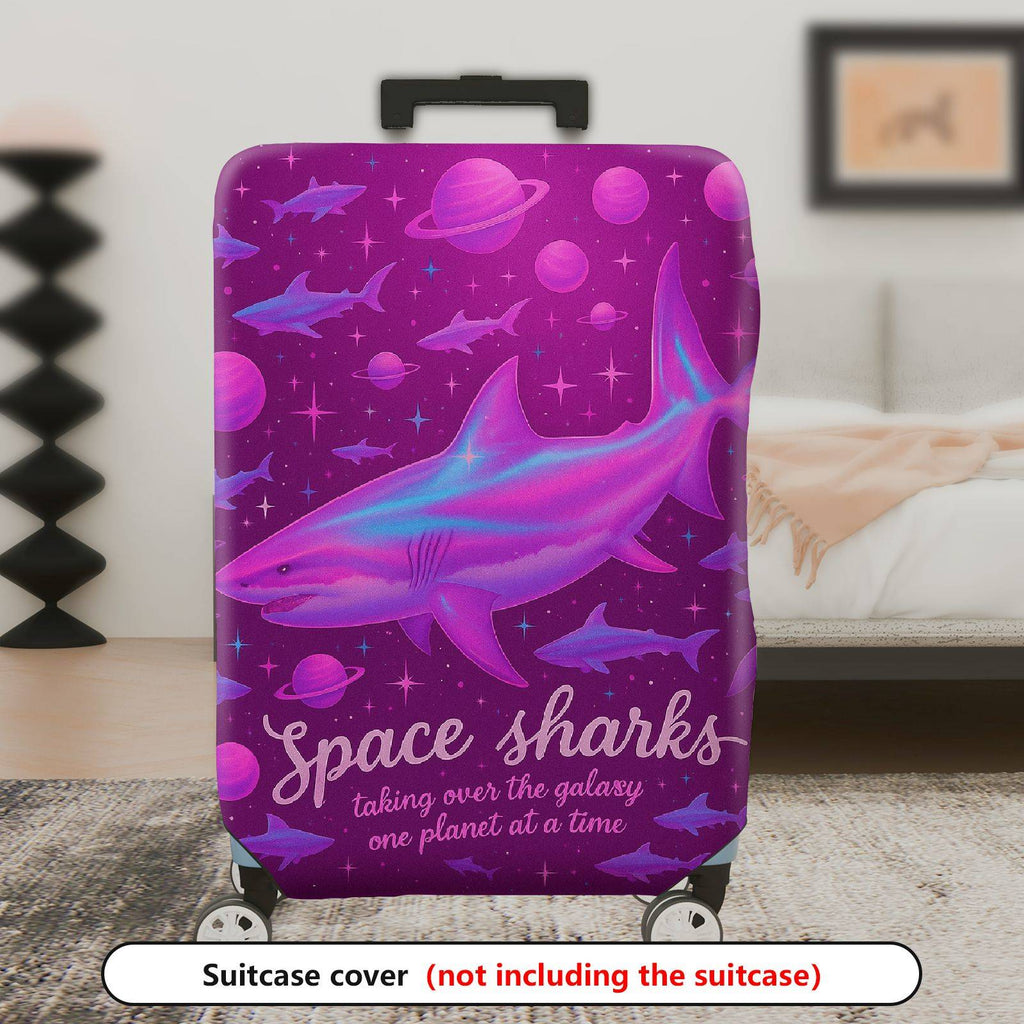 1-Piece Space Shark Galaxy Planet Purple Cosmic  Suitcase Luggage Cover, Stretch Protective Sleeve