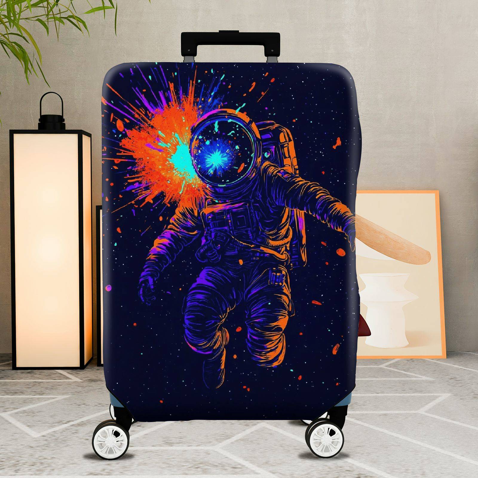 1-Piece Astronaut Space Galactic Colorful Vibrant Celestial  Suitcase Luggage Cover, Stretch Protective Sleeve