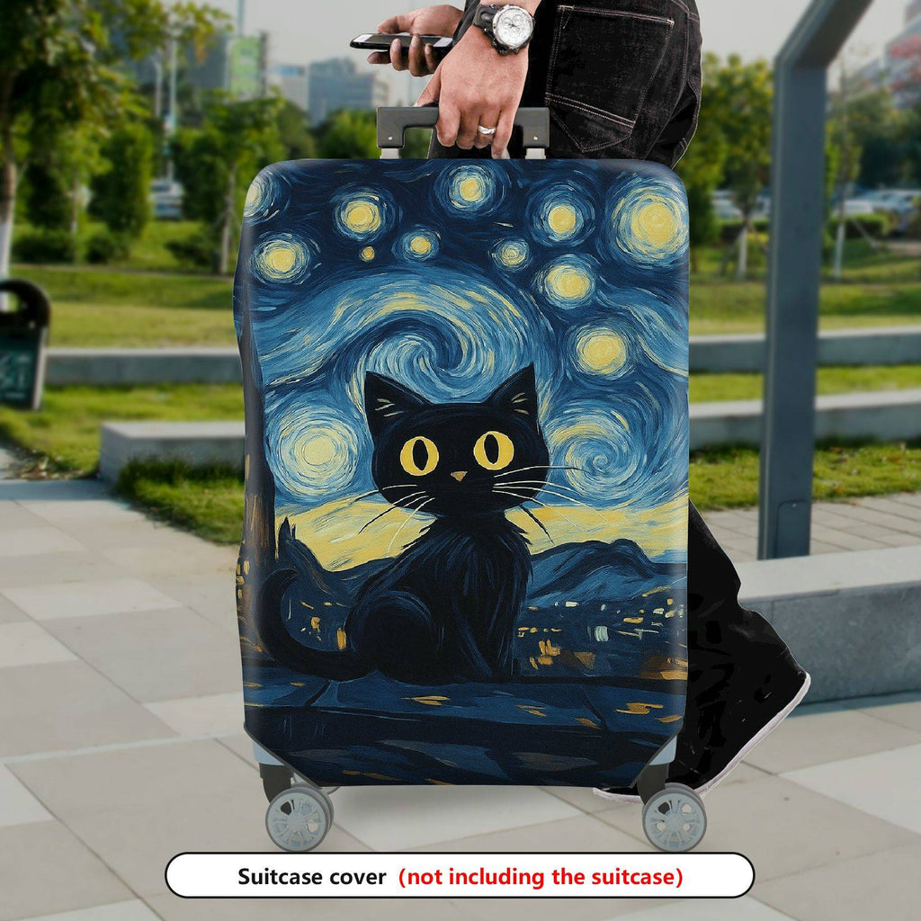 1-Piece Starry Night Cat Landscape Artistic Moon Travel  Suitcase Luggage Cover, Stretch Protective Sleeve