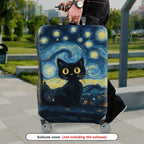 1-Piece Starry Night Cat Landscape Artistic Moon Travel  Suitcase Luggage Cover, Stretch Protective Sleeve