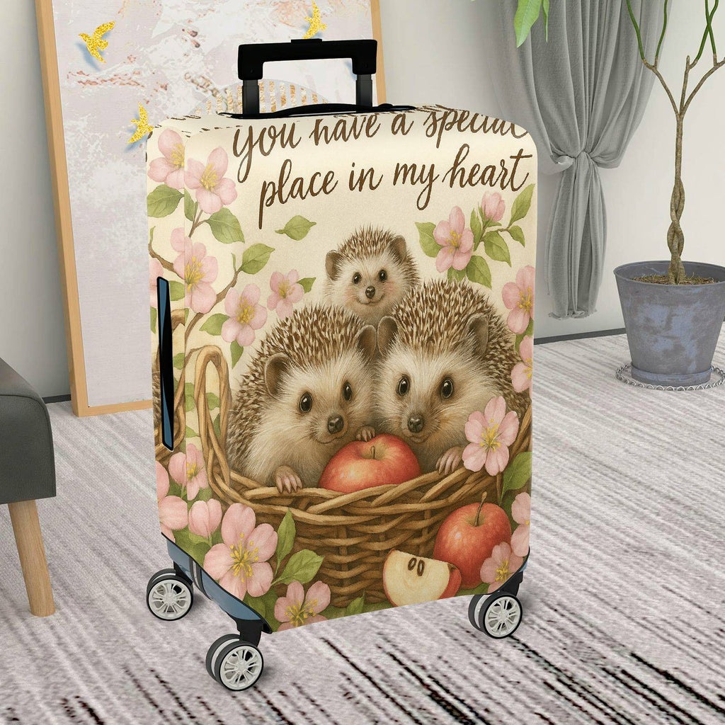 1-Piece Cute Hedgehog Apple Flower Basket Heartwarming  Suitcase Luggage Cover, Stretch Protective Sleeve