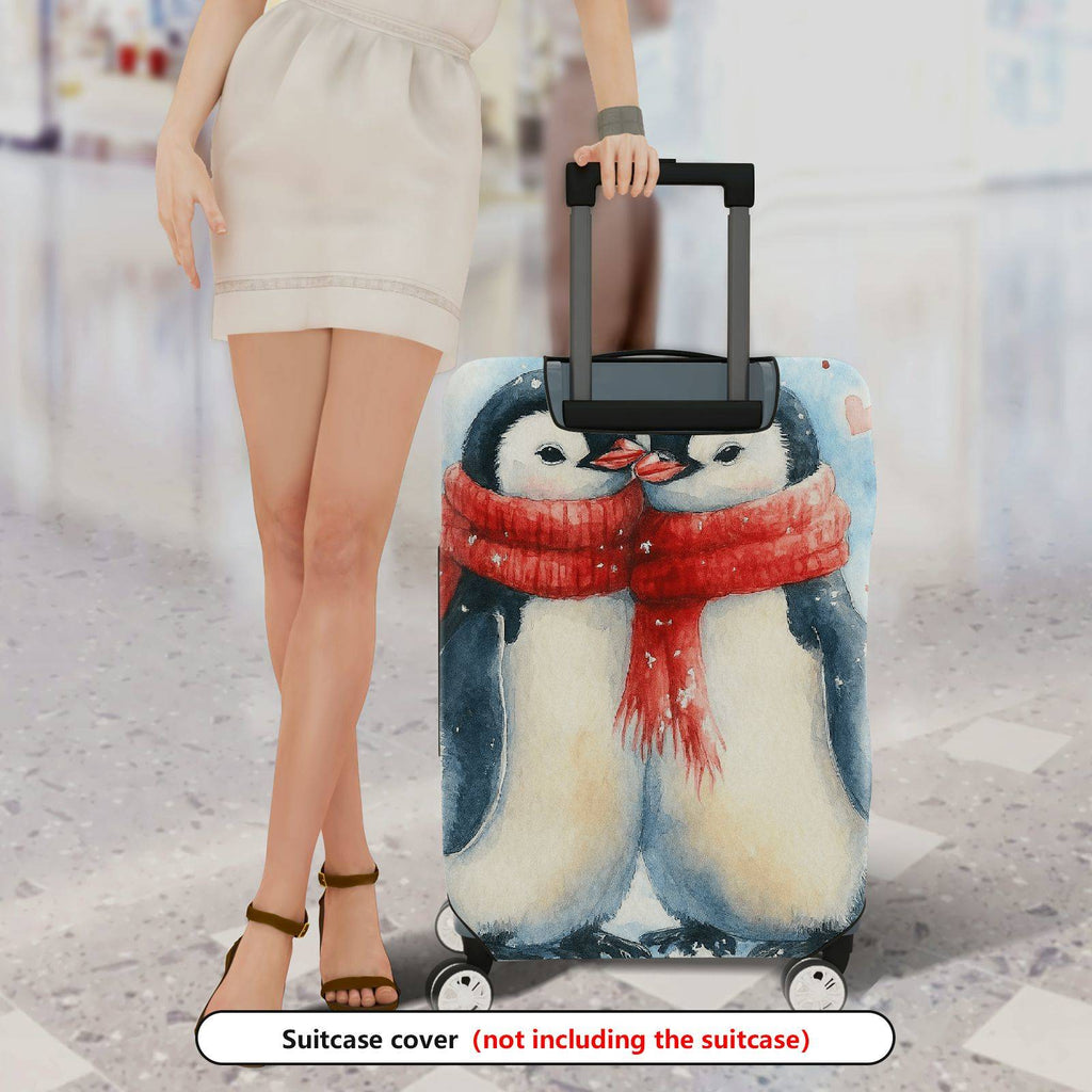 1-Piece Penguin Love Winter Christmas Holiday Valentine  Suitcase Luggage Cover, Stretch Protective Sleeve