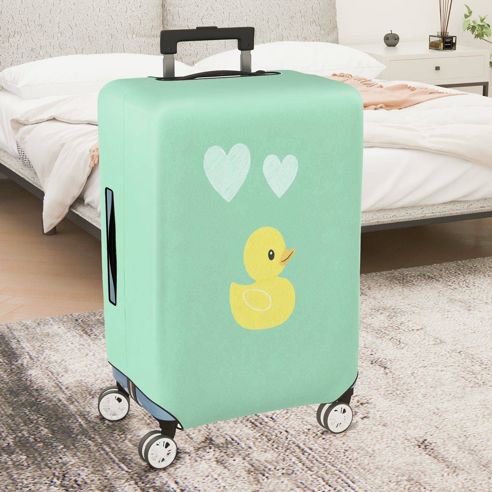 1-Piece Cute Duck Heart Mint Green Decorative Fun Unique Playful  Suitcase Luggage Cover, Stretch Protective Sleeve
