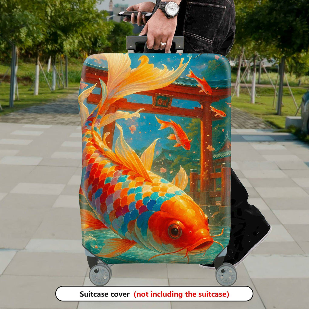 1-Piece Koi Fish Japanese Art Nature Vibrant Floral  Suitcase Luggage Cover, Stretch Protective Sleeve