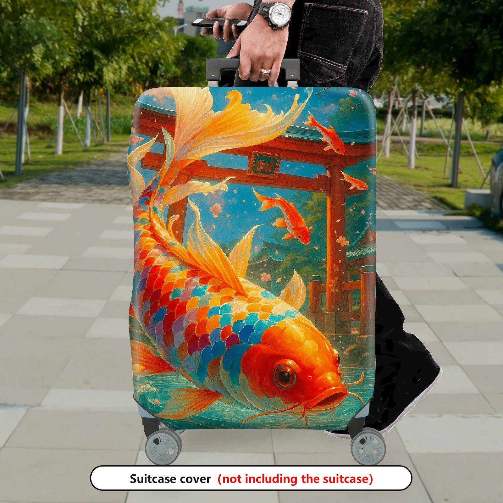 1-Piece Koi Fish Japanese Art Nature Vibrant Floral  Suitcase Luggage Cover, Stretch Protective Sleeve