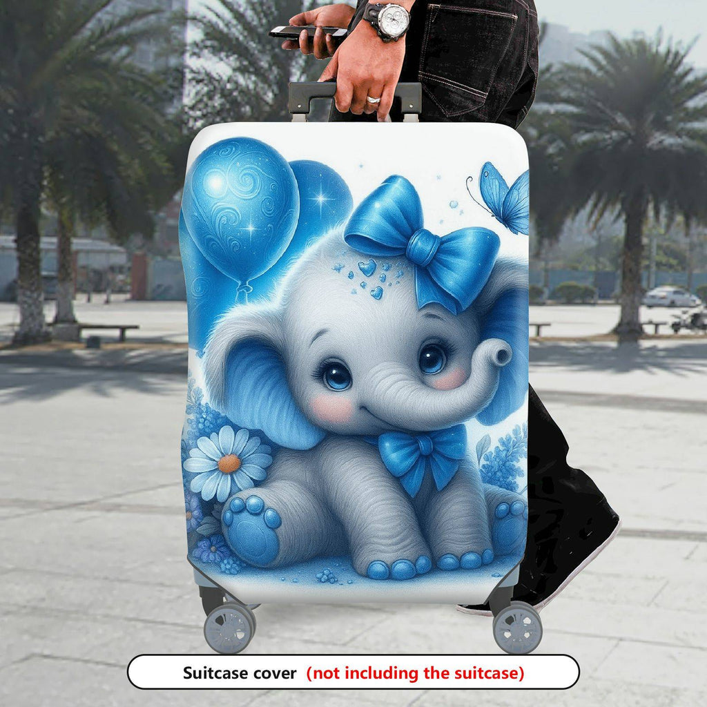 1-Piece Cute Blue Elephant Balloon Floral Bow Butterfly  Suitcase Luggage Cover, Stretch Protective Sleeve