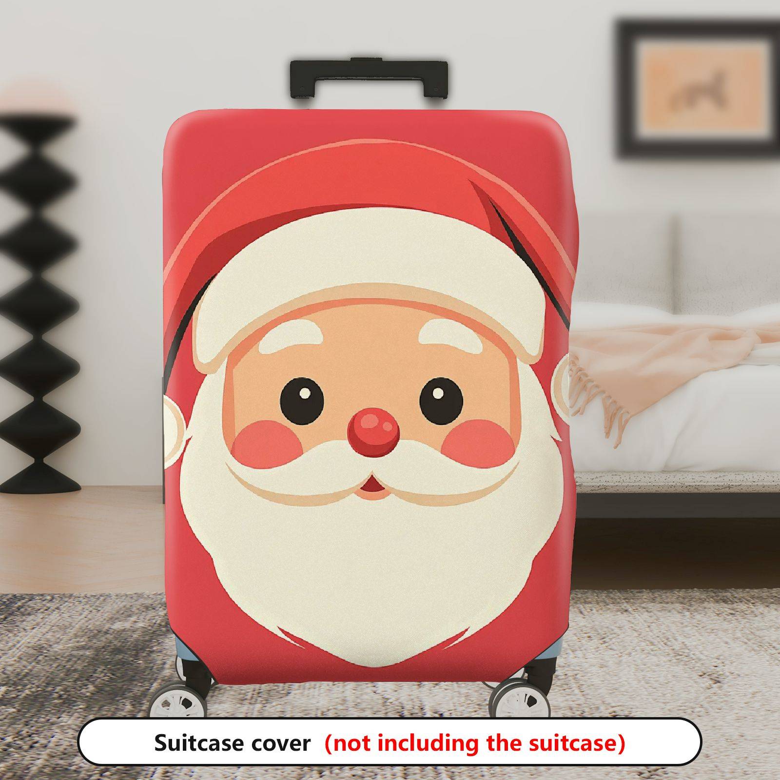 1-Piece Santa Claus Cute Red Christmas Holiday Festive  Suitcase Luggage Cover, Stretch Protective Sleeve