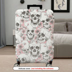 1-Piece Skull Floral Pink Gray Pattern Stylish Luggage  Suitcase Luggage Cover, Stretch Protective Sleeve