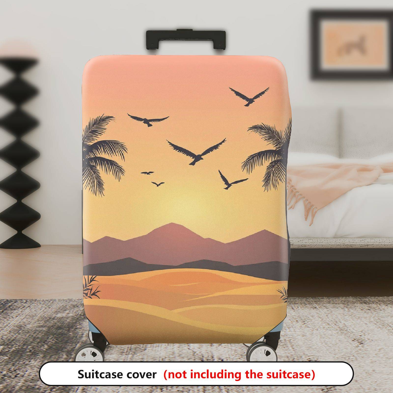 1-Piece Sunset Beach Tropical Birds Mountain Landscape Nature Scene  Suitcase Luggage Cover, Stretch Protective Sleeve