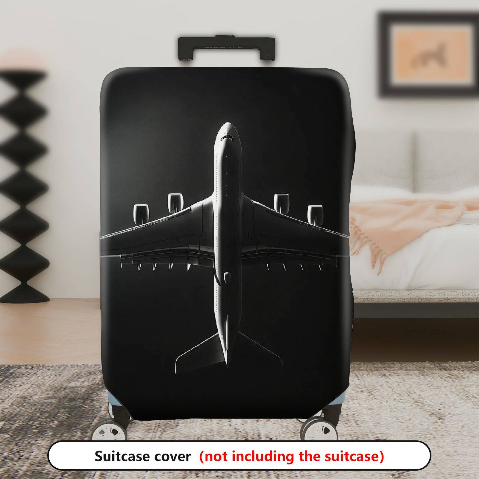 1-Piece Airplane Travel Adventure Design Black Stylish Modern Minimalist  Suitcase Luggage Cover, Stretch Protective Sleeve