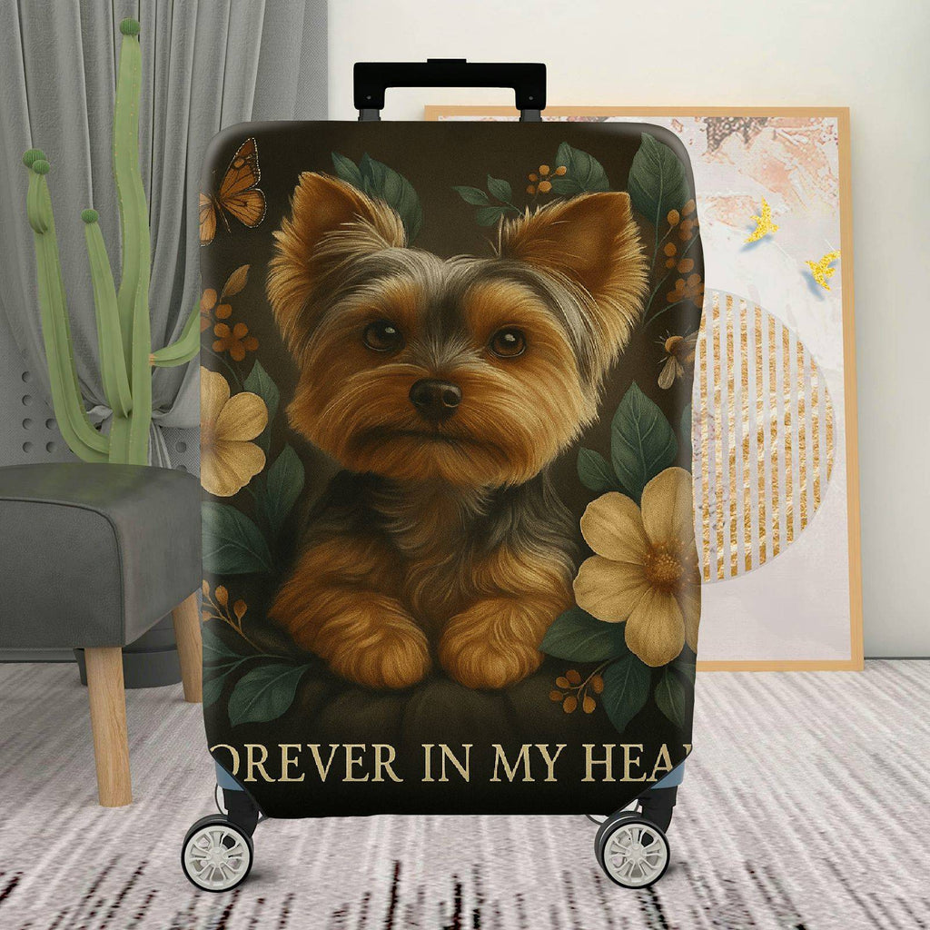 1-Piece Yorkie Dog Floral Nature Butterfly Text  Suitcase Luggage Cover, Stretch Protective Sleeve