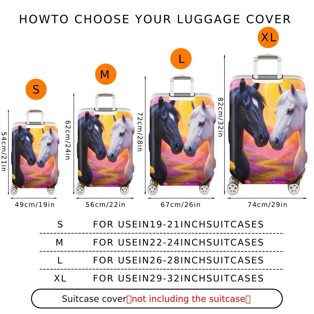 1-Piece Horse Sunset Floral Art Romance Colorful  Suitcase Luggage Cover, Stretch Protective Sleeve