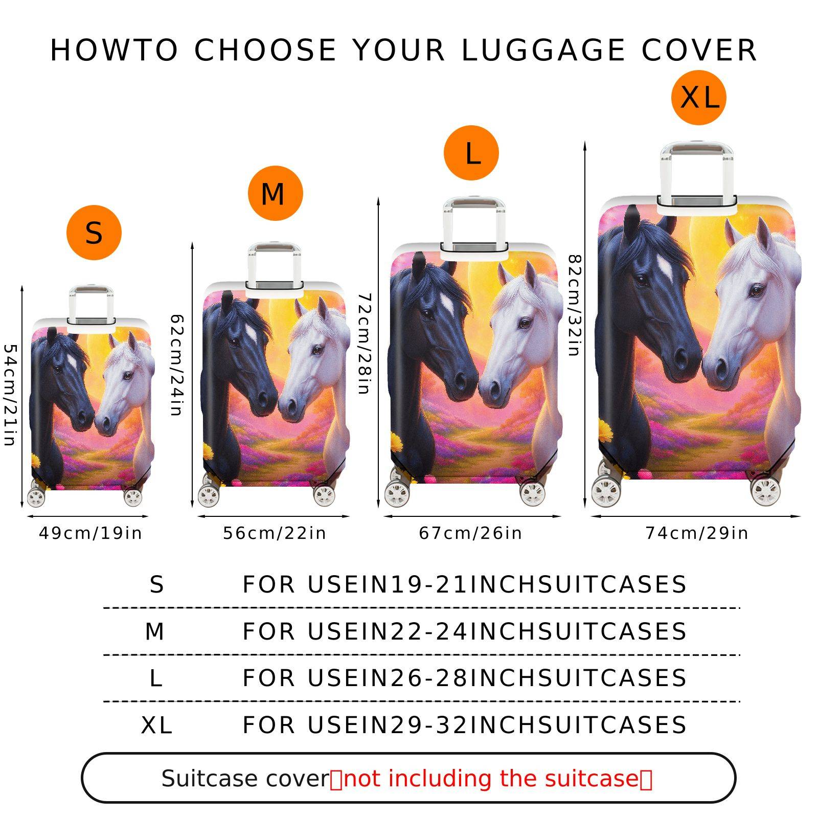 1-Piece Horse Sunset Floral Art Romance Colorful  Suitcase Luggage Cover, Stretch Protective Sleeve
