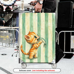 1-Piece Cute Orange Kitten Holding Fish Striped Pattern  Suitcase Luggage Cover, Stretch Protective Sleeve