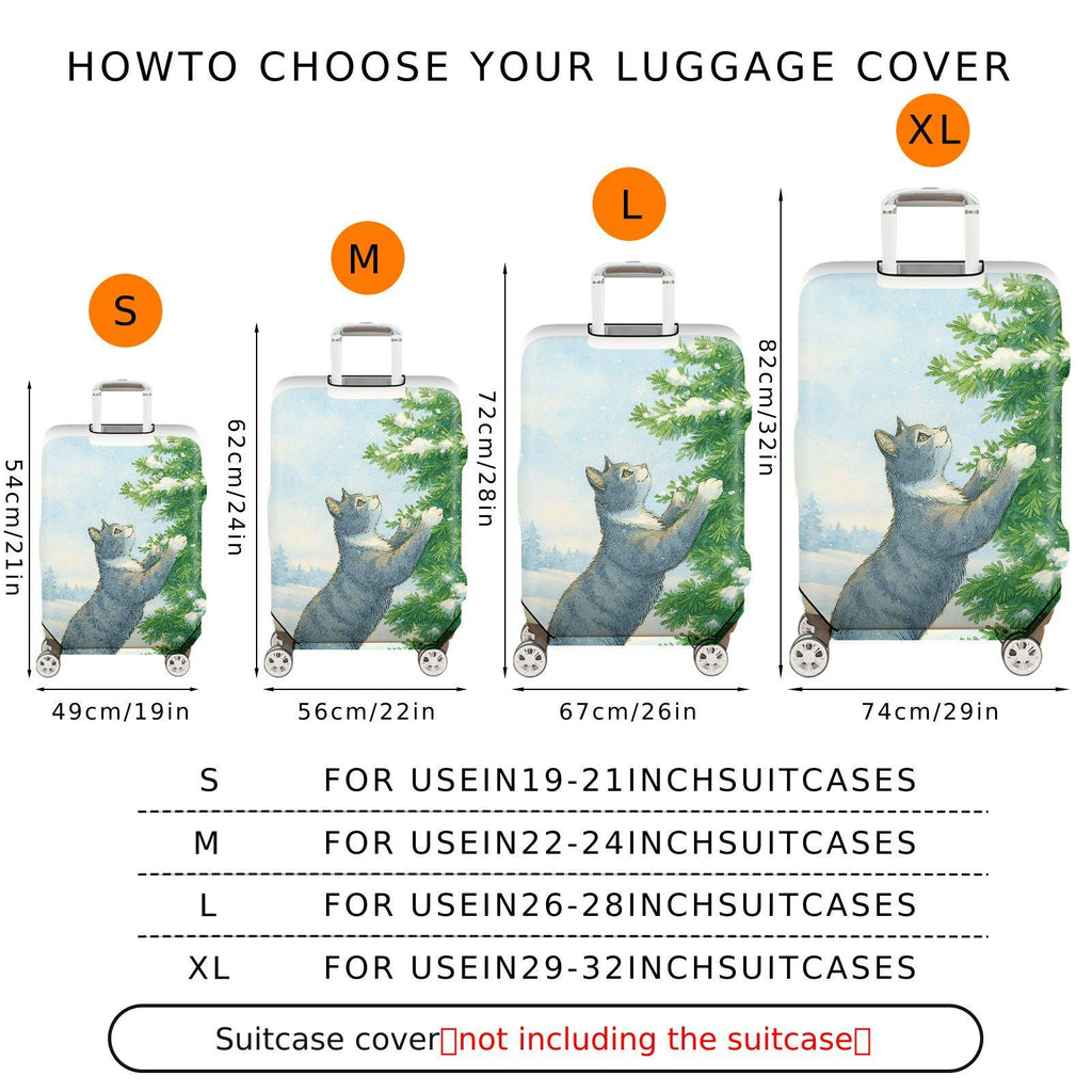 1-Piece Cat Winter Snow Christmas Tree Holiday  Suitcase Luggage Cover, Stretch Protective Sleeve