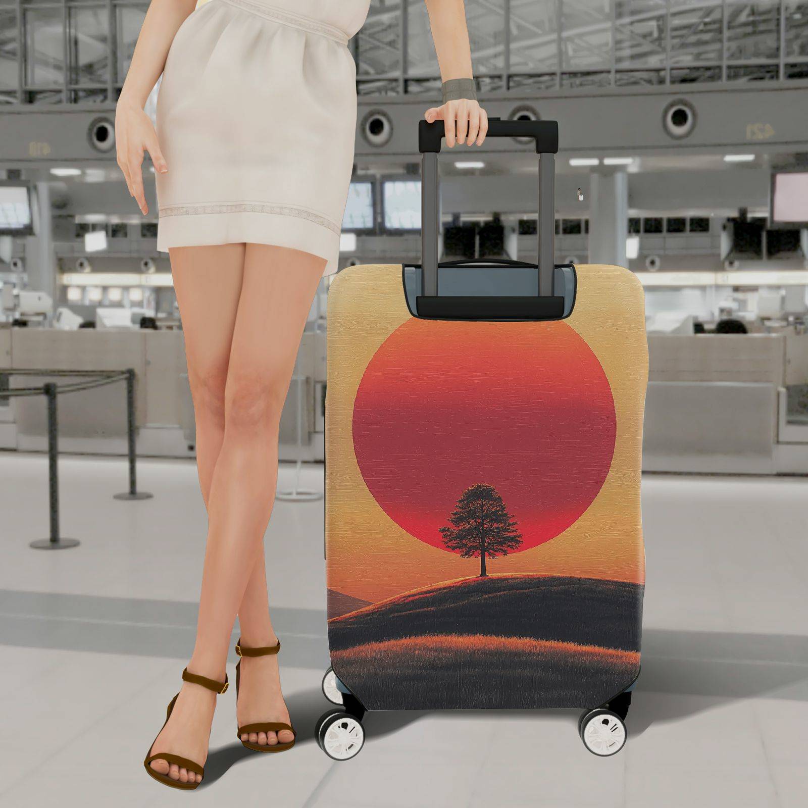 1-Piece Sunset Tree Landscape Minimalist Art Nature Fashion  Suitcase Luggage Cover, Stretch Protective Sleeve