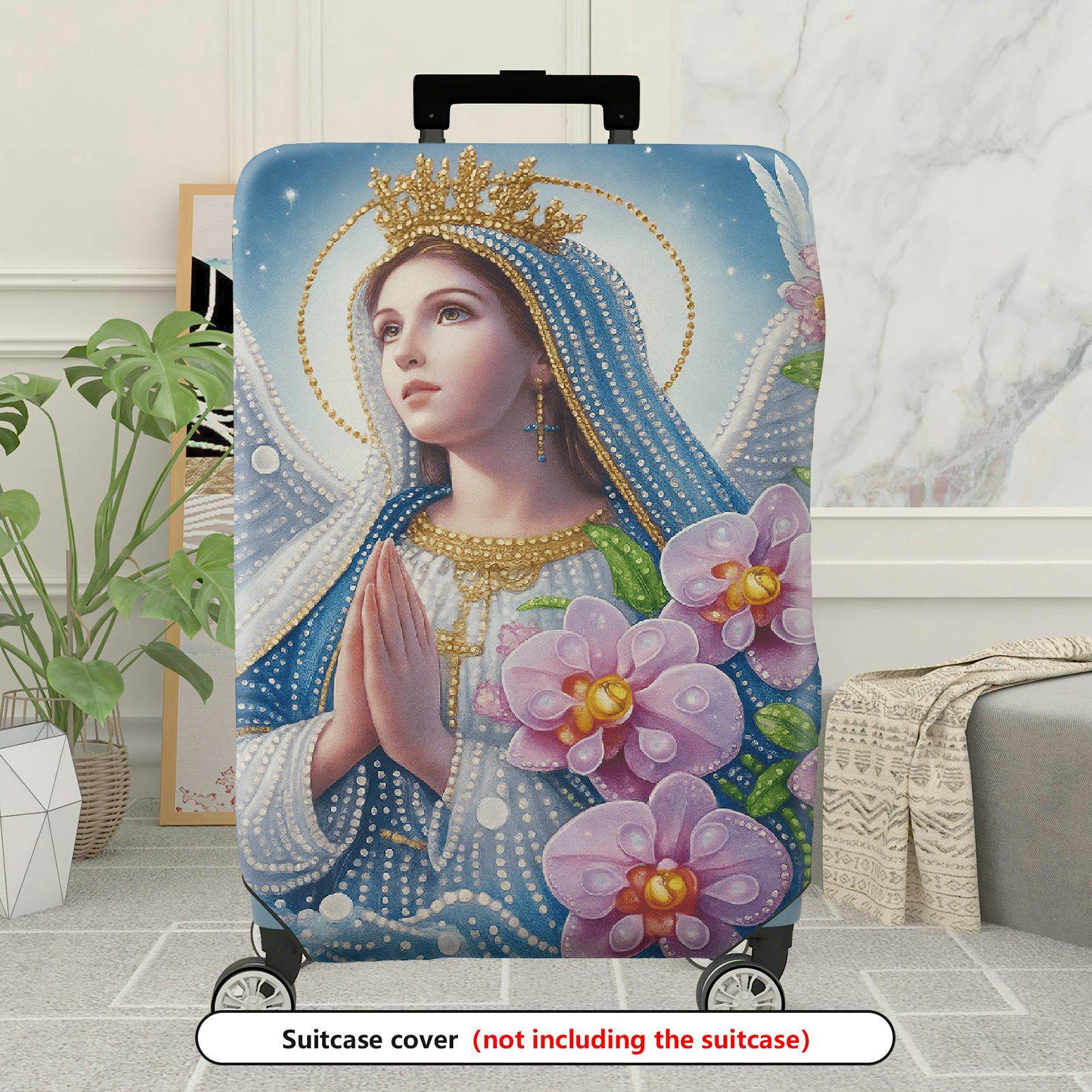 1-Piece Angel Floral Crown Orchid Praying Halo Religious  Suitcase Luggage Cover, Stretch Protective Sleeve