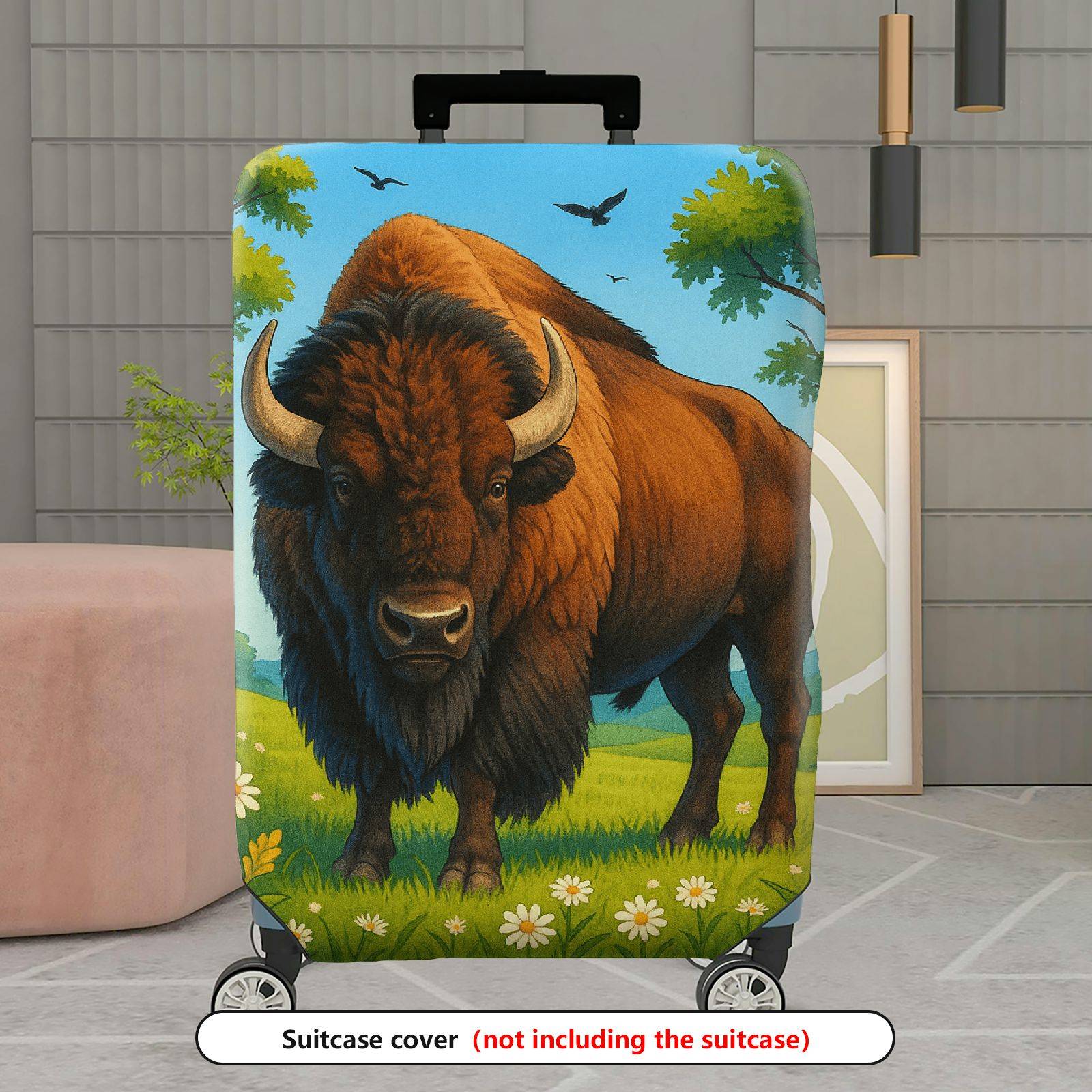 1-Piece Buffalo Prairie Nature Wildlife Bovidae Landscape  Suitcase Luggage Cover, Stretch Protective Sleeve