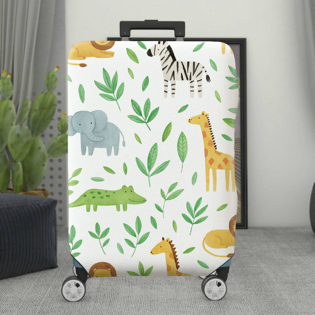 1-Piece Animal Green Leaf Travel Safari Animal Zoo  Suitcase Luggage Cover, Stretch Protective Sleeve