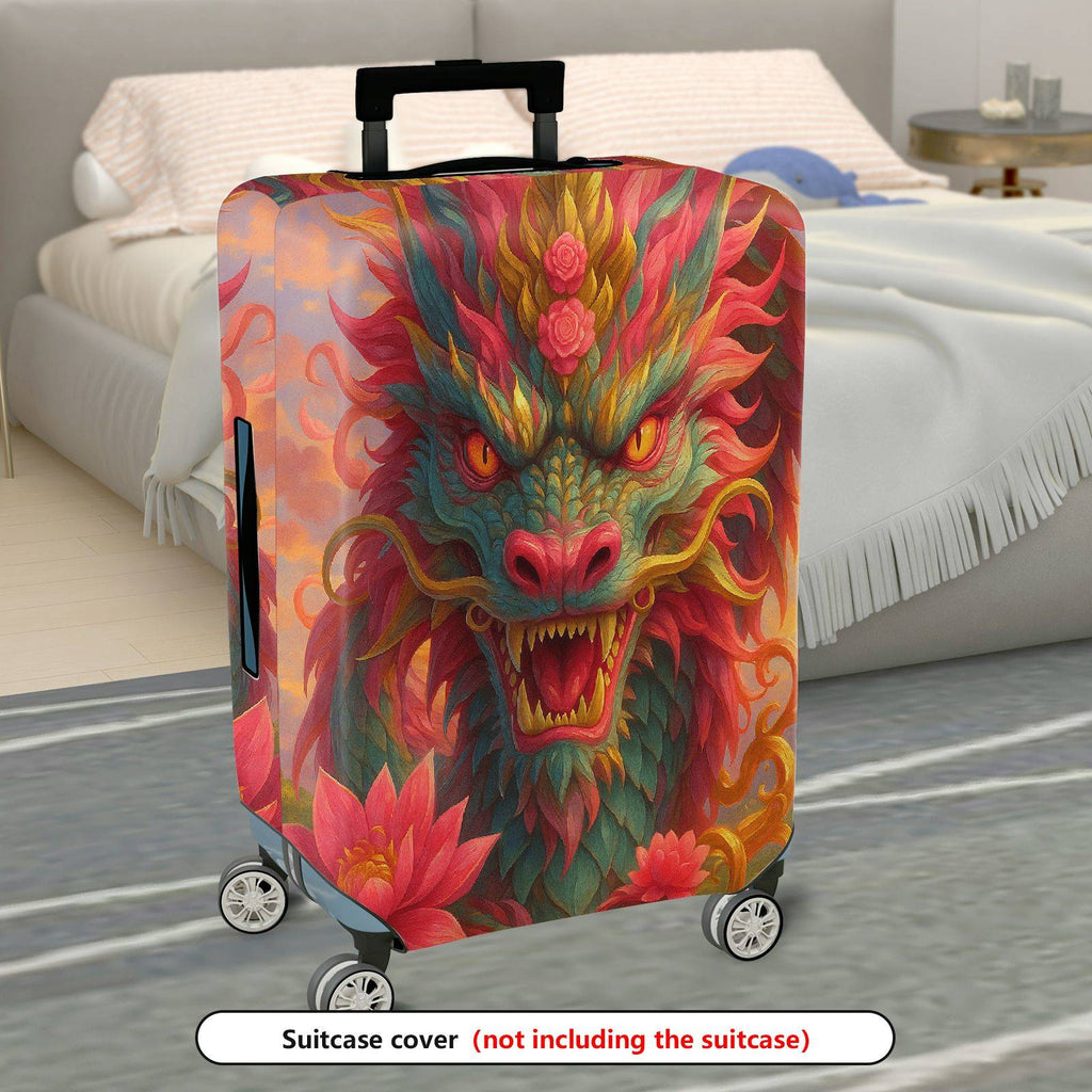 1-Piece Dragon Floral Artistic Mystical Vibrant  Suitcase Luggage Cover, Stretch Protective Sleeve