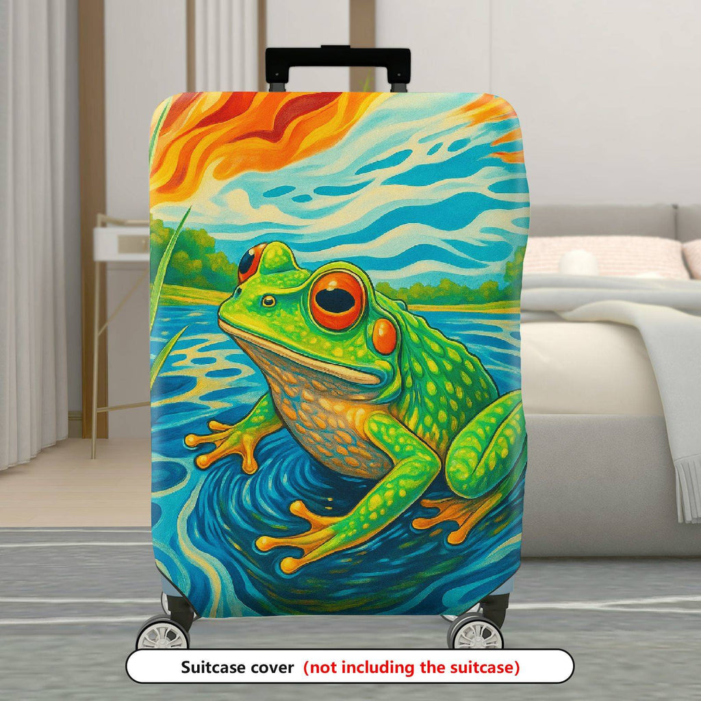 1-Piece Colorful Frog Nature Artistic Water Vibrant  Suitcase Luggage Cover, Stretch Protective Sleeve