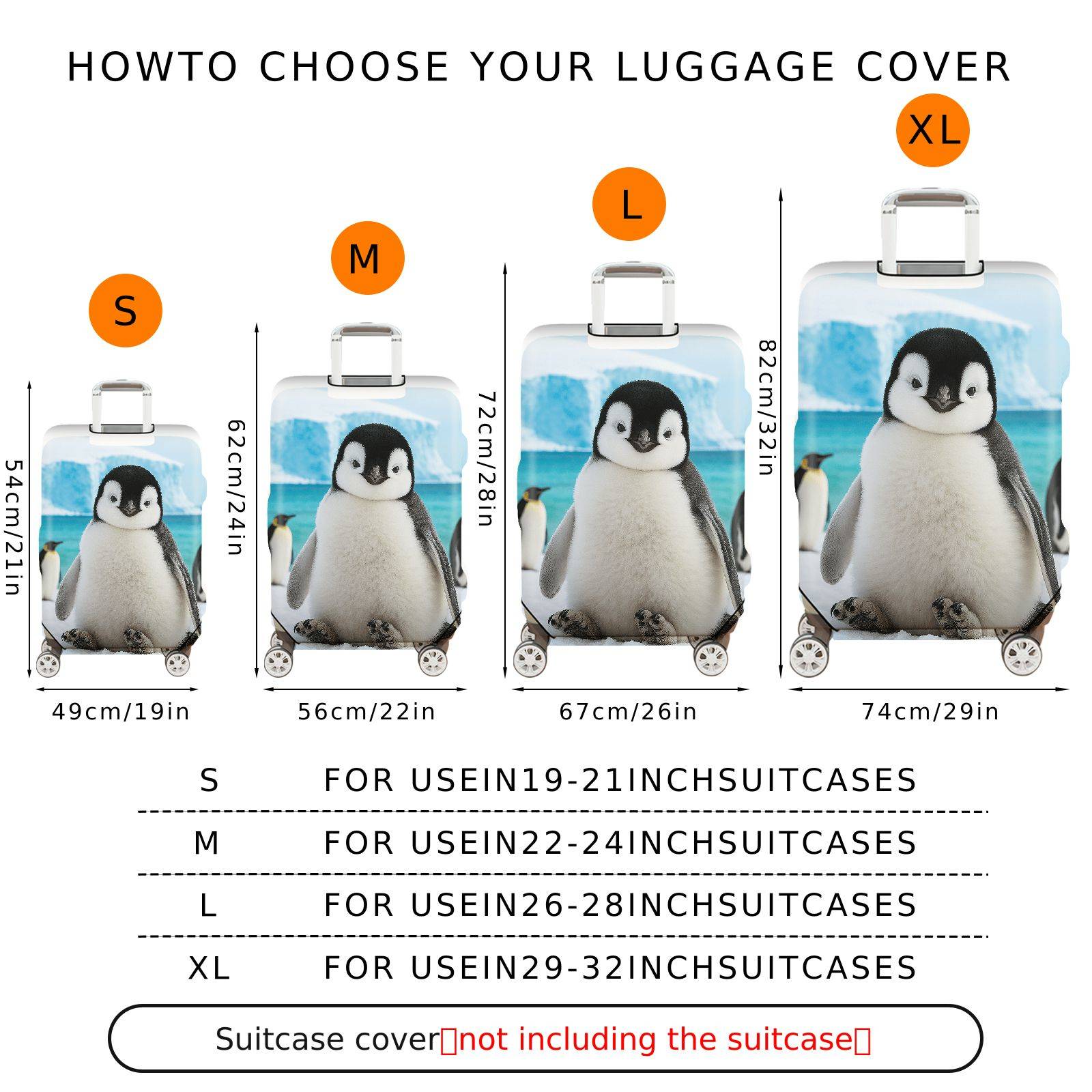 1-Piece Cute Penguin Arctic Ice Snow Wildlife Travel  Suitcase Luggage Cover, Stretch Protective Sleeve
