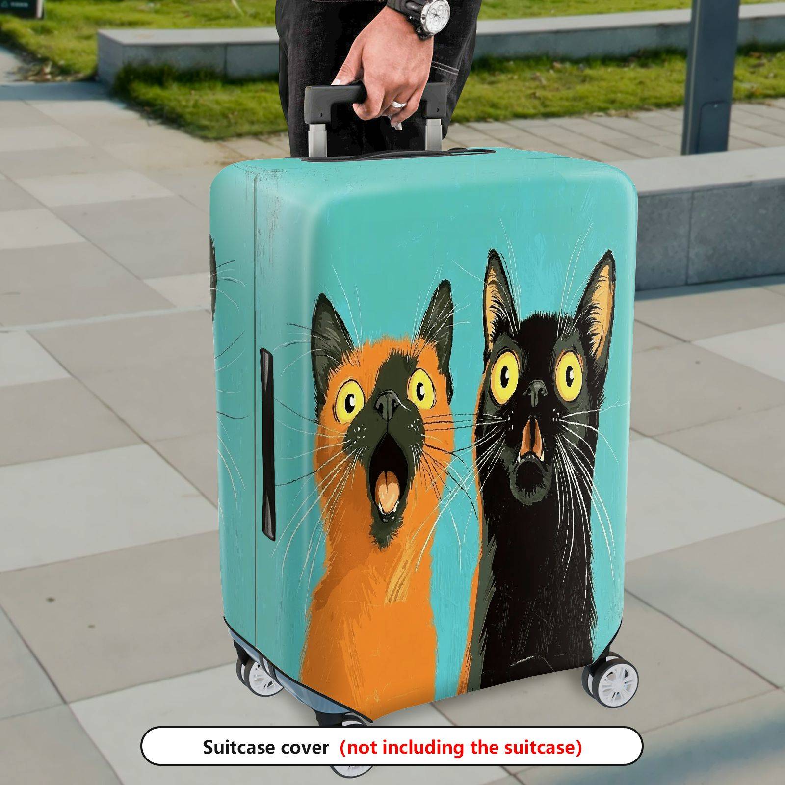 1-Piece Funny Colorful Cute Cat Abstract  Suitcase Luggage Cover, Stretch Protective Sleeve