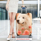 1-Piece Floral Dog Nature Pink Cute Animal  Suitcase Luggage Cover, Stretch Protective Sleeve
