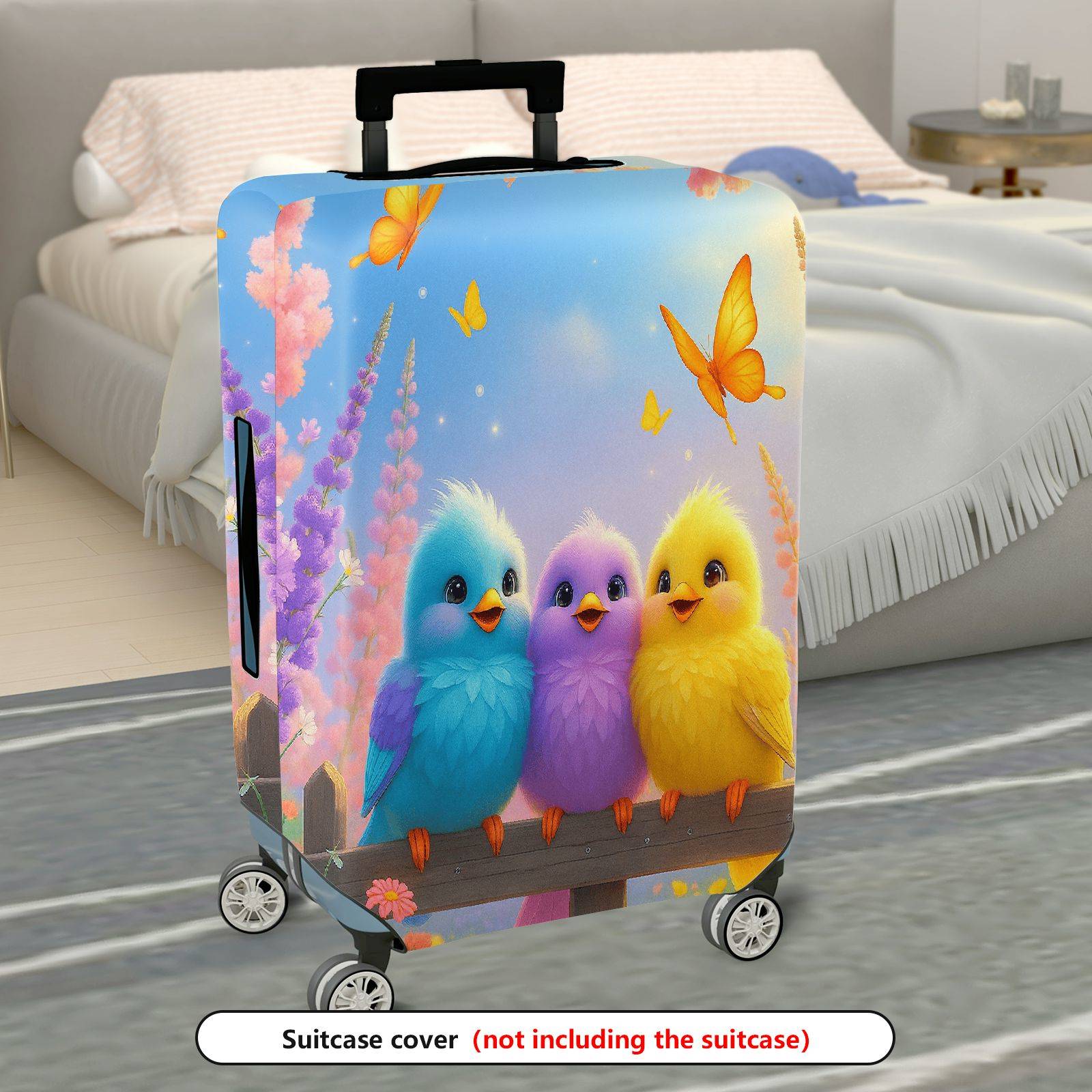 1-Piece Cute Birds Floral Sky Butterfly Colorful  Suitcase Luggage Cover, Stretch Protective Sleeve