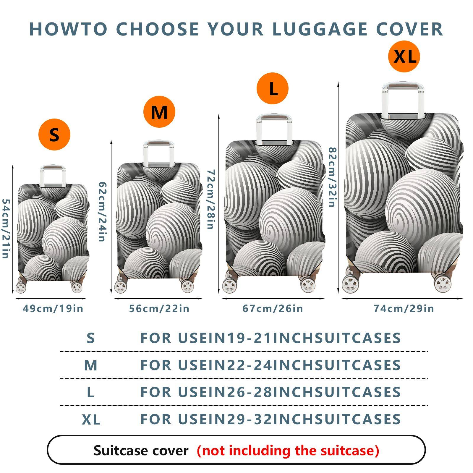 1-Piece Monochrome Striped Abstract Geometric Illusion Artistic  Suitcase Luggage Cover, Stretch Protective Sleeve