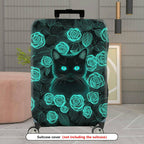 1-Piece Black Cat Green Rose Floral Art  Design  Suitcase Luggage Cover, Stretch Protective Sleeve