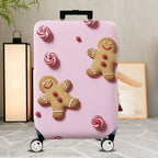 1-Piece Gingerbread Candy Pink Festive Holiday Christmas  Suitcase Luggage Cover, Stretch Protective Sleeve