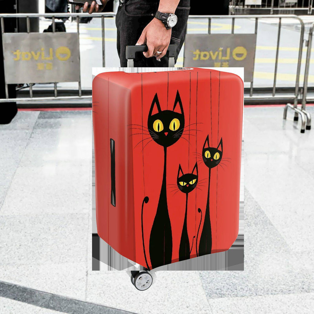 1-Piece Black Cat Red Abstract Artistic Stylish Cute  Suitcase Luggage Cover, Stretch Protective Sleeve